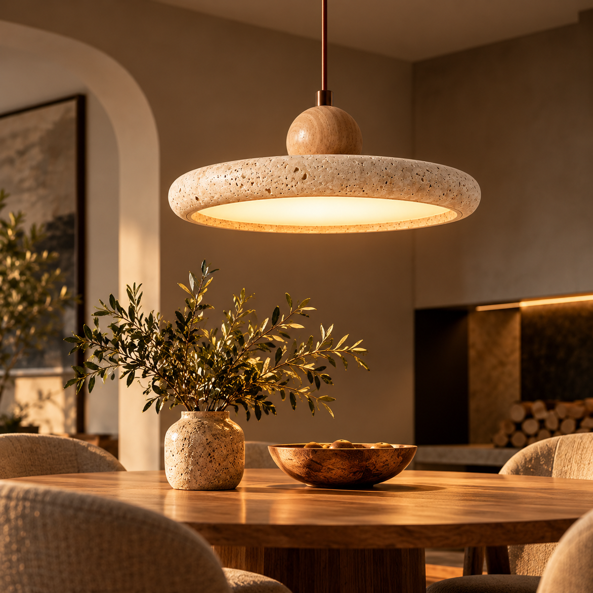 Suspension Halo Minéral — Élégance Naturelle & Lumière Apaisante