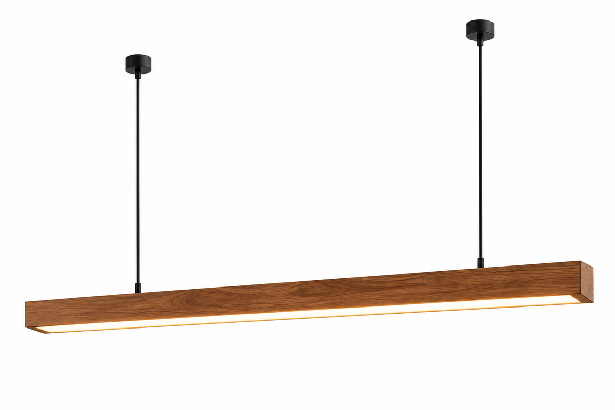 Suspension Linéaire en Bois — Minimalisme & Chaleur