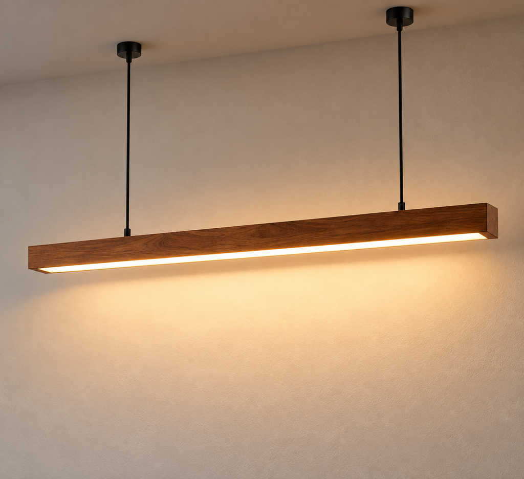Suspension Linéaire en Bois — Minimalisme & Chaleur