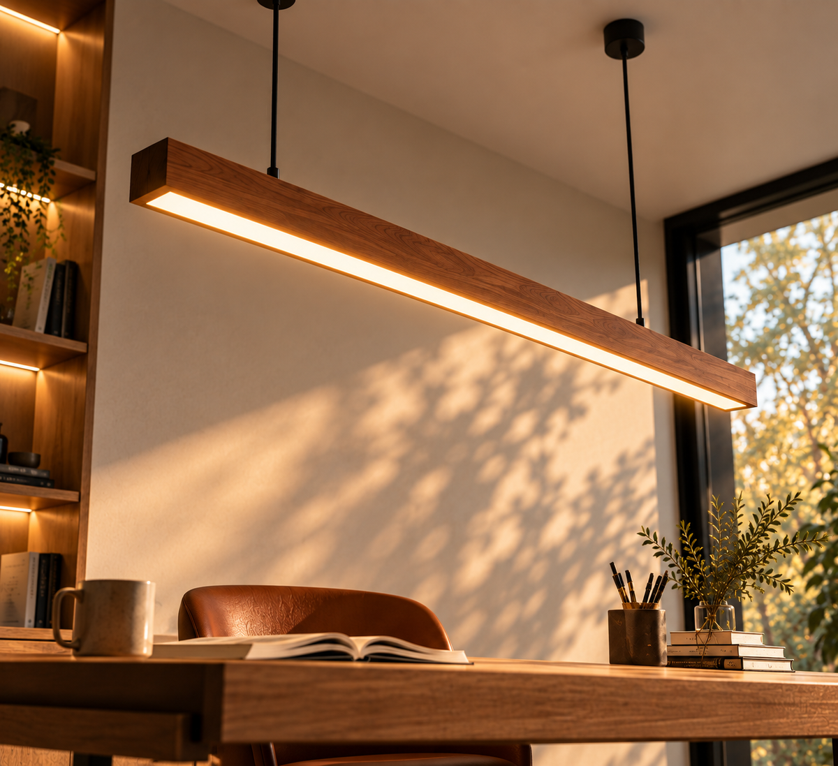 Suspension Linéaire en Bois — Minimalisme & Chaleur
